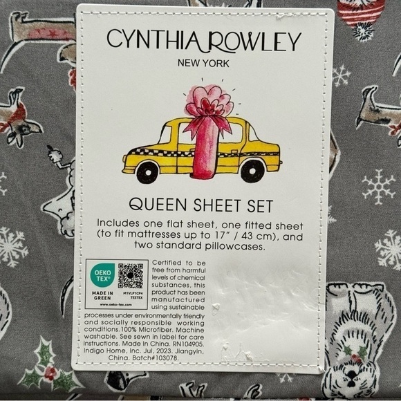 Cynthia Rowley Queen Sheet Set Holiday Christmas Dog Print - Picture 4 of 6